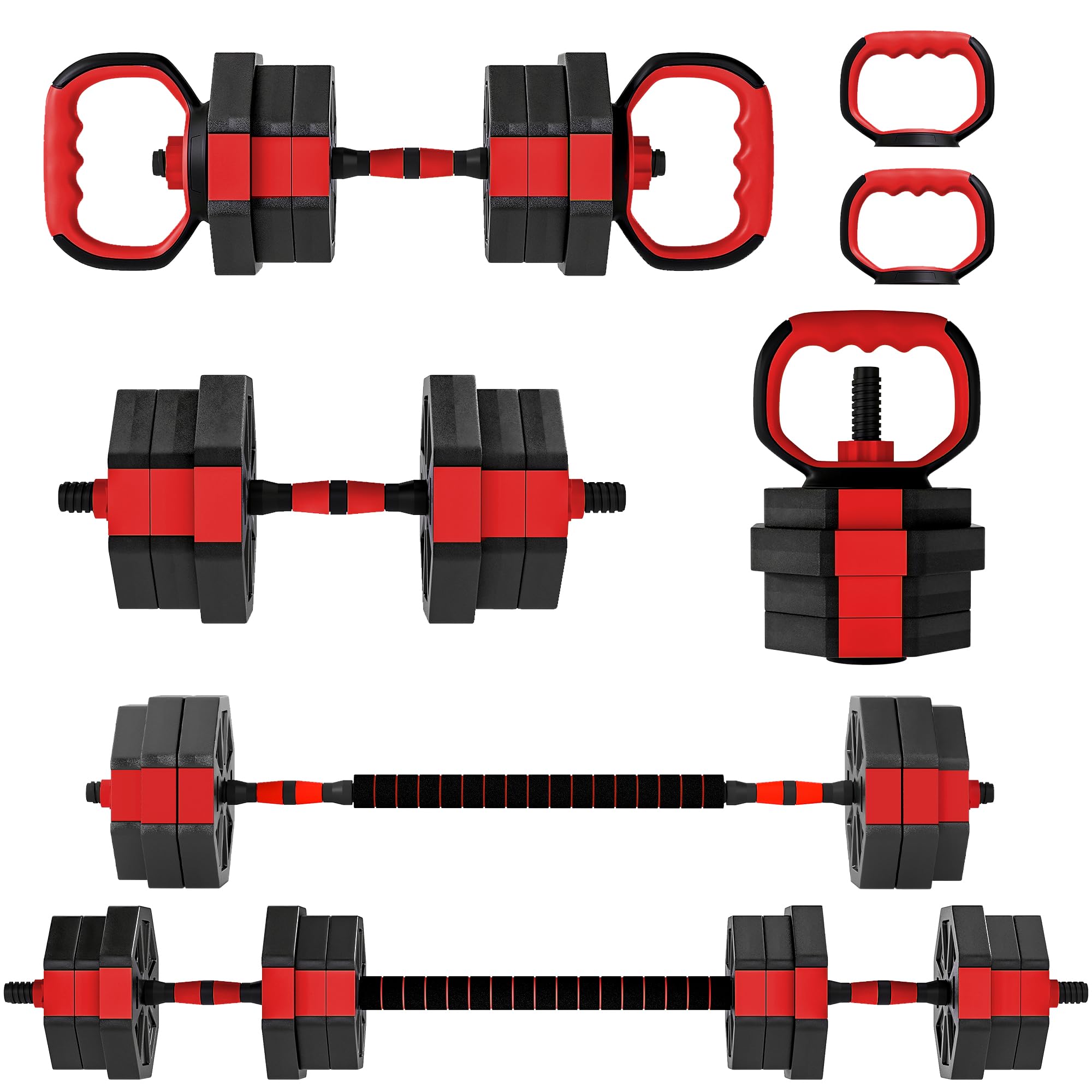 Sportnow Red 6-In-1 Adjustable Weight Dumbbells Set 20Kg Free Weights Set