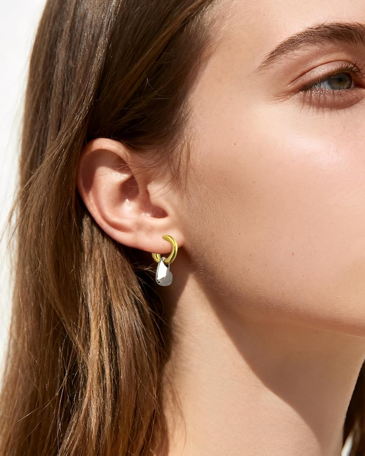 Gold and Silver Earrings Heart Hoop Earrings for Women Two Tone Mixed Metal Half Open Hoop Dangle Earrings Chunky Heart Shaped Love jewelry - Image 4