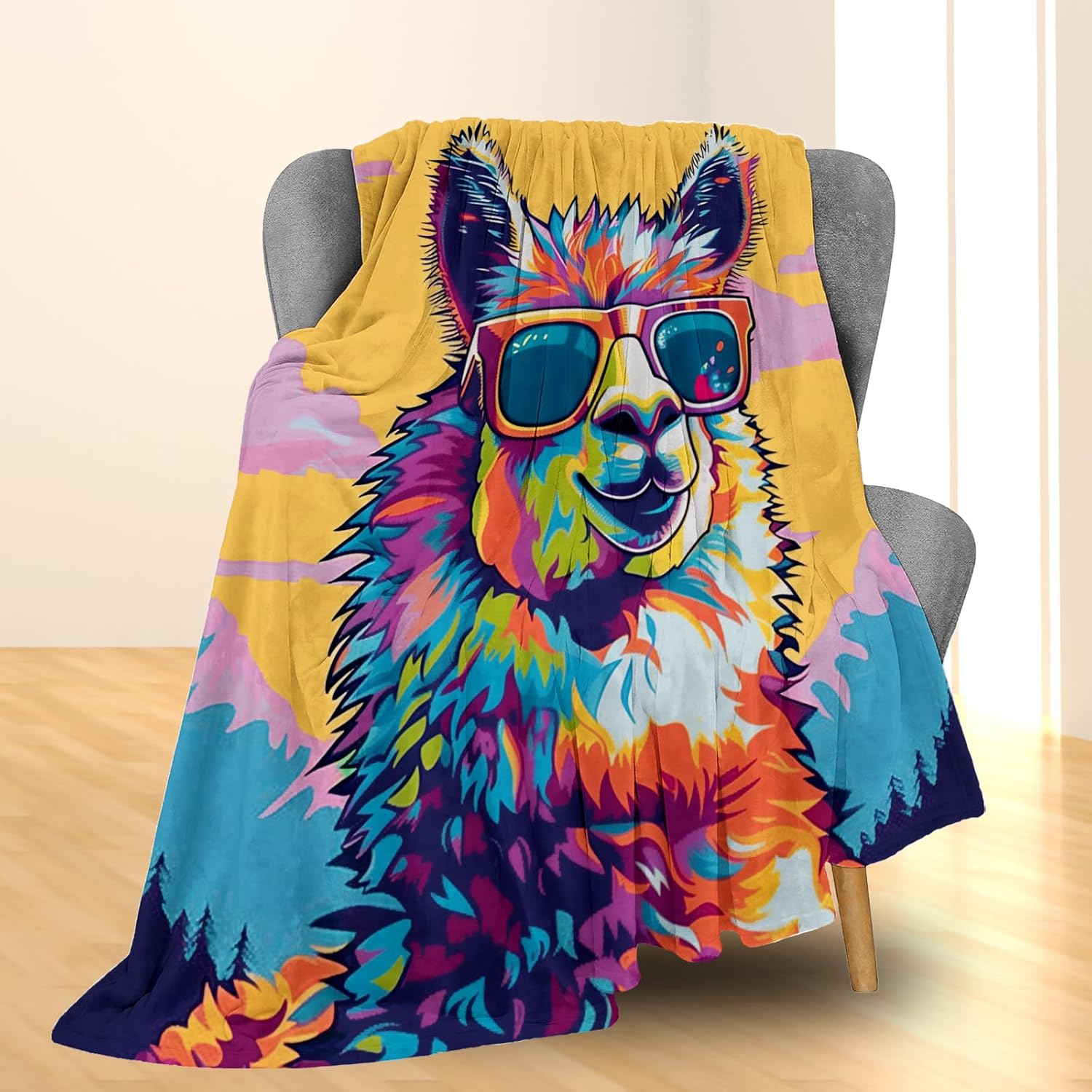 Cute Cartoon Llama Blanket, Soft Flannel Animal Colorful Throw Blanket for Couch, Bed, Travel & Home Decor, Cozy Lightweight Warm Fluffy Fuzzy Blankets for Adults Kids 60×50 in - Image 2