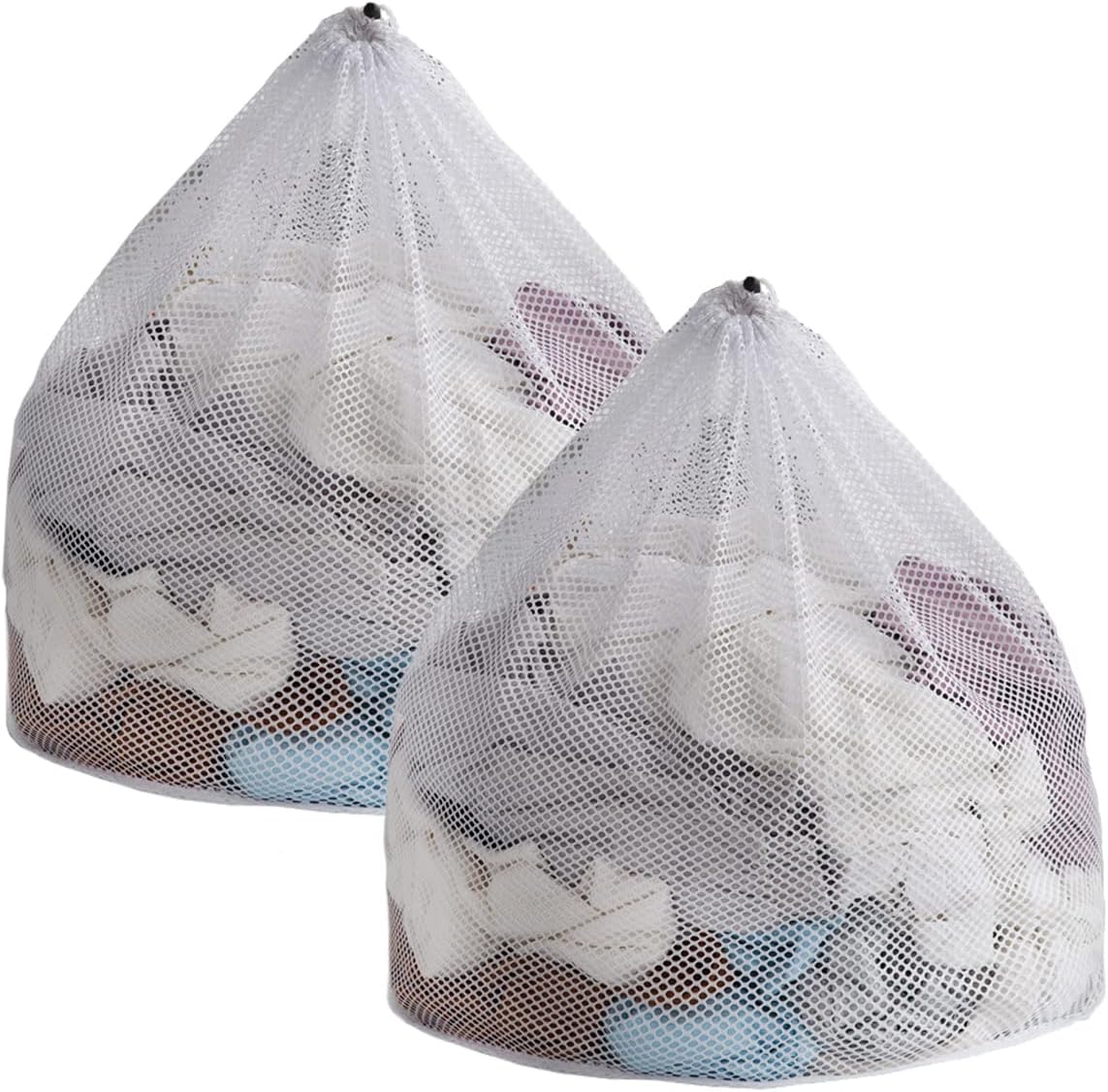 Blinggo Laundry Bags Mesh Large Washing Bags for Delicates 2 Pack, 60 * 80 cm with Drawstring, Coarse Net Wash Bag for Washing Machine White