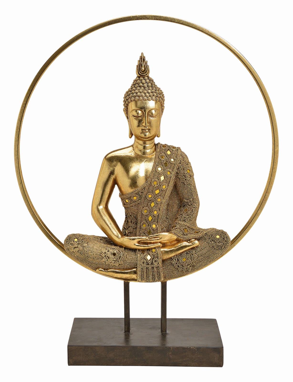G. Wurm Deko Buddha im Kreis Aufsteller aus Metall und Mangoholz zum Stellen 65 cm Tischdeko Dekoration