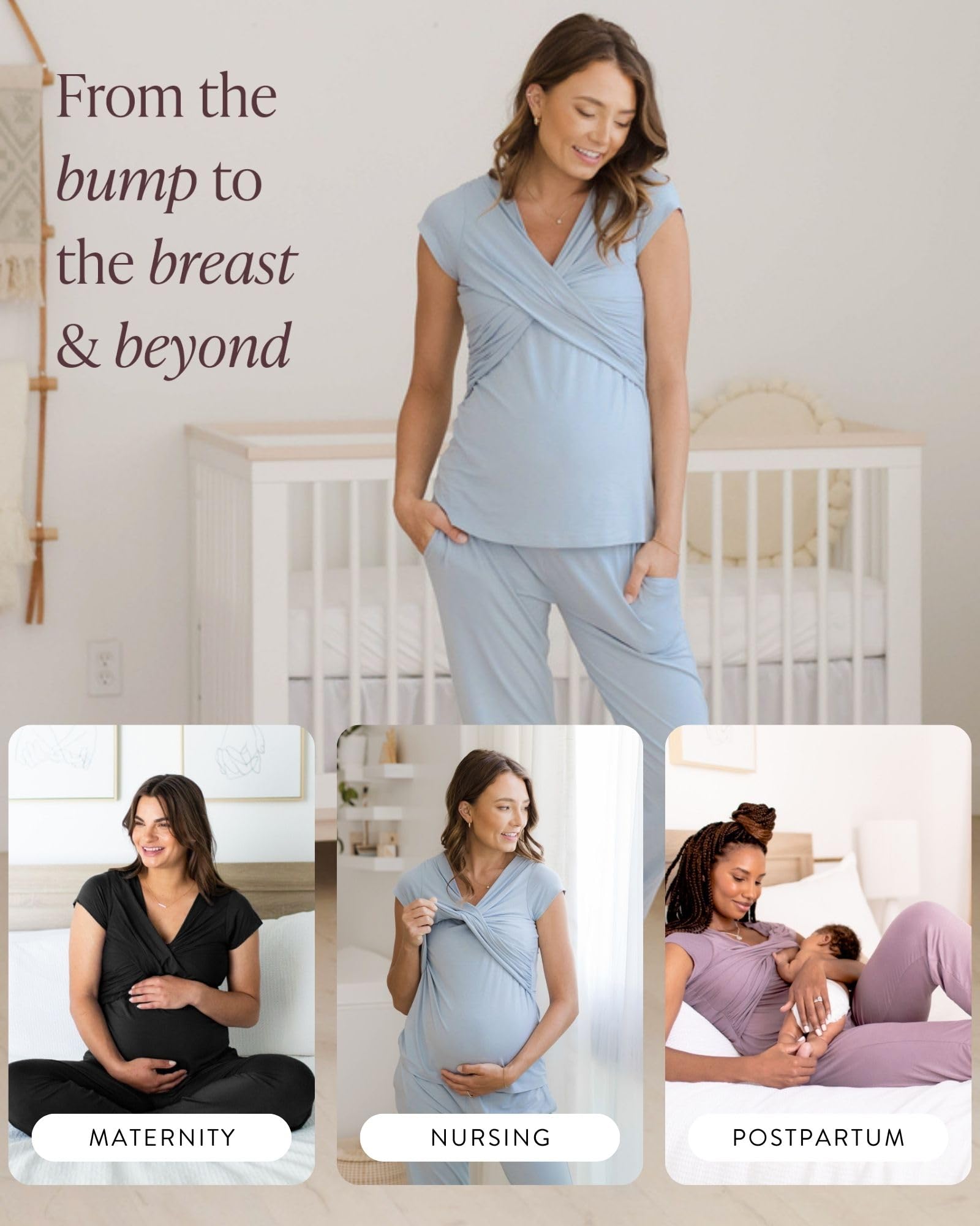Kindred Bravely Davy Maternity and Nursing Pajama Set Postpartum Sleepwear | Soft breathable breastfeeding sleepwear with pull-down access pockets comfortable stretchy waistband pregnancy and product thumbnail 7