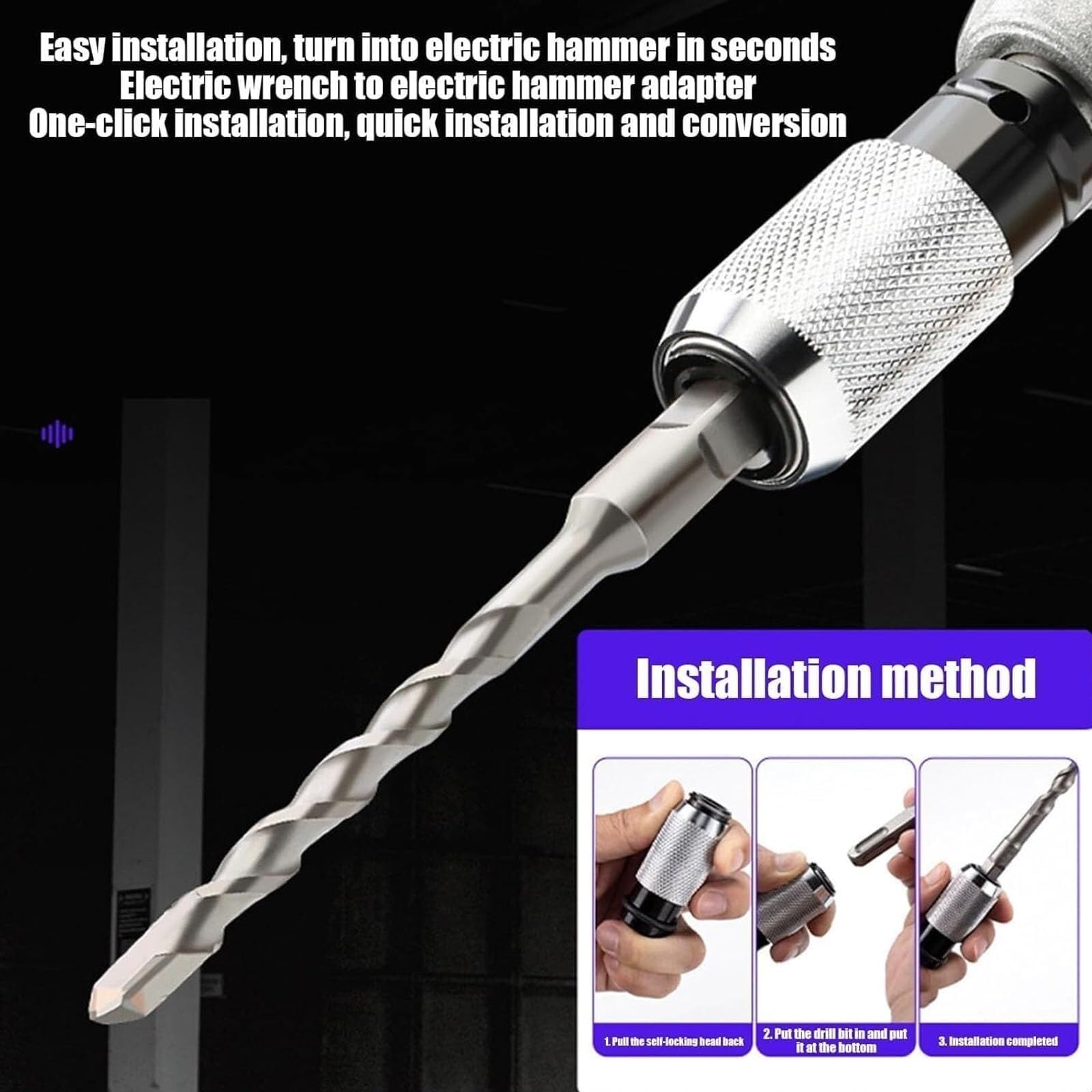 Adapter do młotka obrotowego z zestawem bitów udarowych, elektryczny konwerter z adapterem do gniazda pneumatycznego ze stopu stali, Quick-Lock Square-Shank Fit, w zestawie 4 bity udarowe do wiercenia