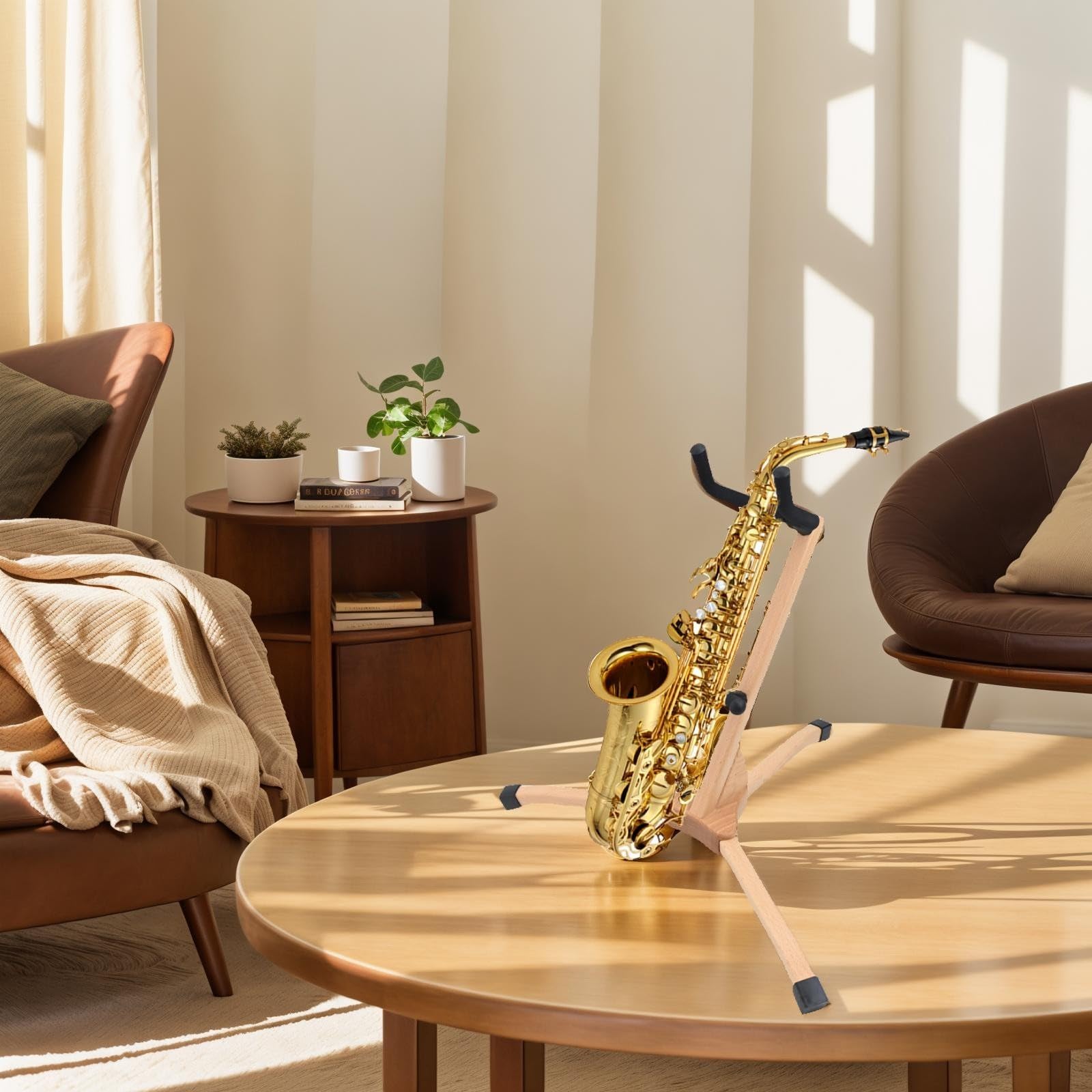 Supporto per sassofono contralto e tenore, in legno di faggio, pieghevole, con protezione in gomma, espositore per musica stabile per studio ed esposizioni