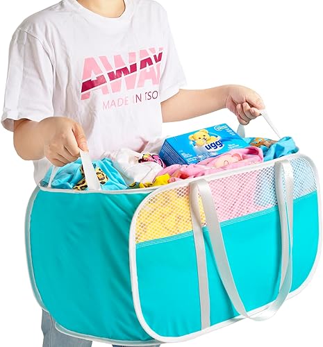 Miniatura 6 de Cesta de lavandería plegable de 62 litros, correas de hombro variables, fácil de subir y bajar escaleras, adecuada para juguetes y almacenamiento de