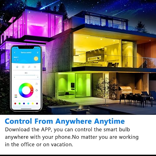 Miniatura 5 de dalattin Bombilla LED inteligente A19 con WiFi y Bluetooth, RGBC W bombilla que cambia de color, compatible con Alexa y Google Assistant, no