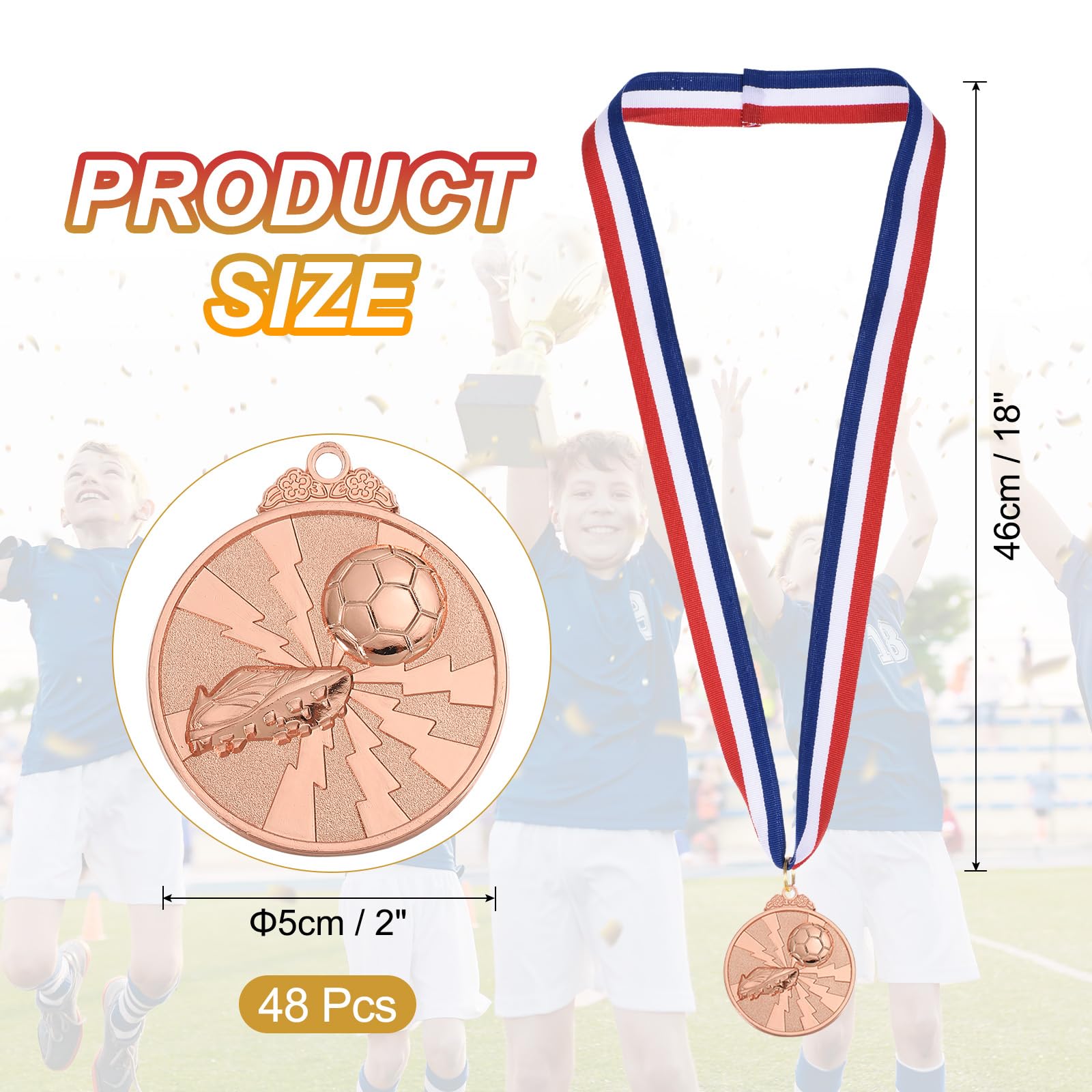 sourcing map Fußball-Medaillen 5,1 cm, Bronze-Auszeichnungsmedaillen mit Nackenband für Teamsportspiele, Wettbewerbe, Partygeschenke, 48 Stück