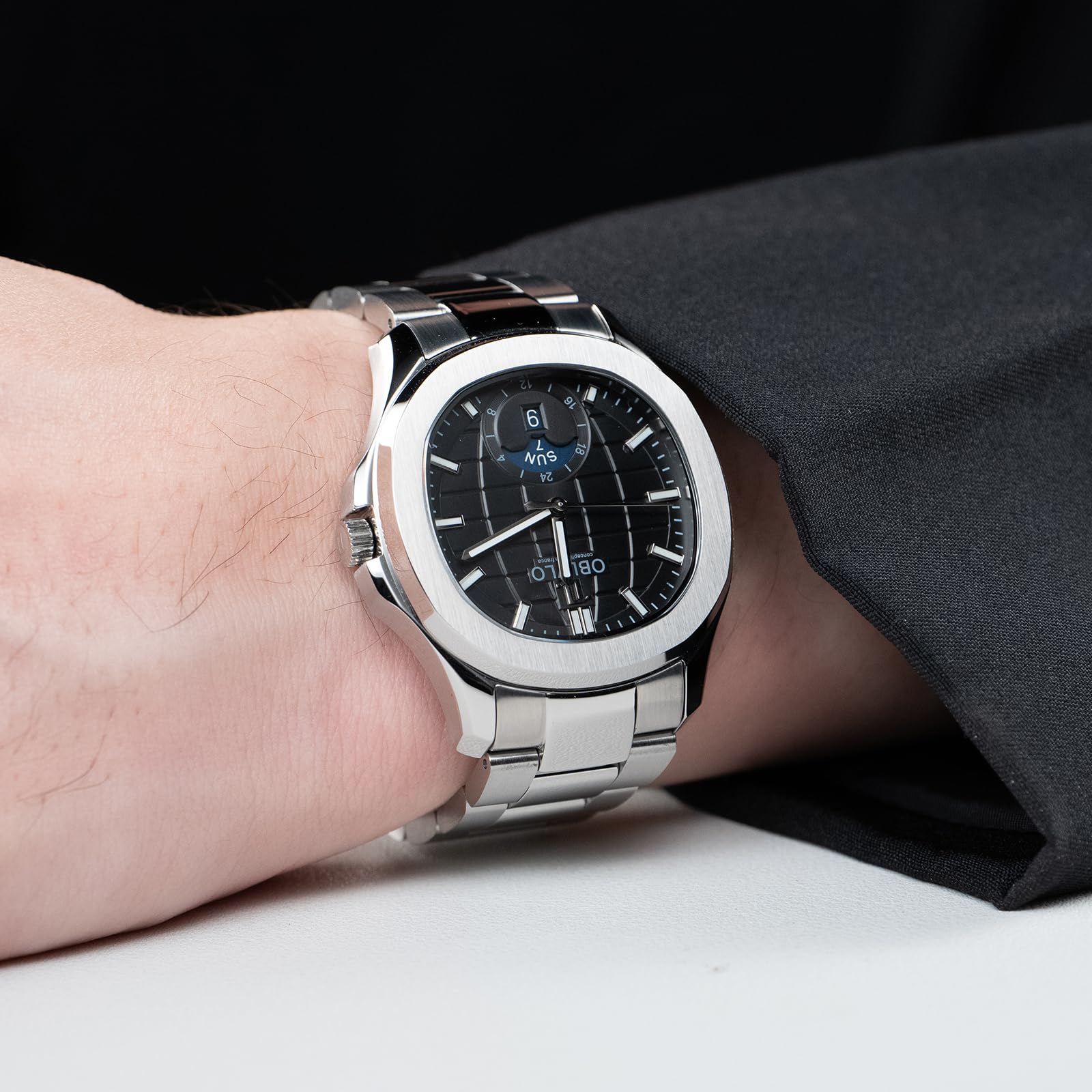 OBLVLO - Bracetlet Herren Automatikuhr Rotgold Stahl Bracetlet Mechanisch Wasserdicht FM-SL-DD FM-SL-DD-YBYS Mechanische Automatikuhr, Fm-sl-dd-ybys, Mechanische, automatische, automatische Uhr