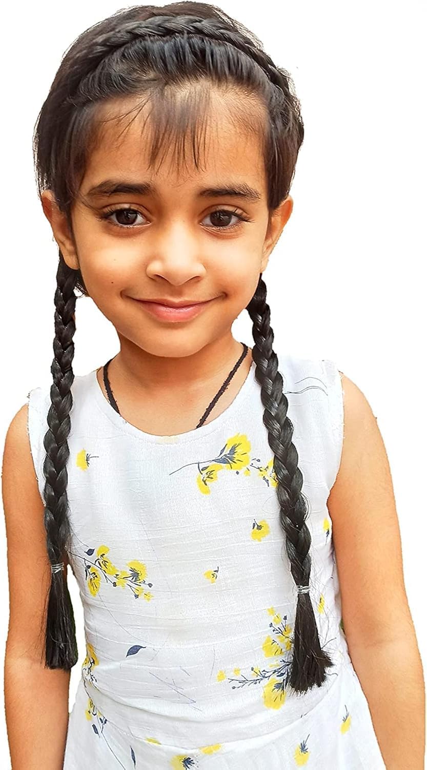 AK-Store Plastic Long Pigtail Plait Braid Headband Wig, Artificial Hair Choti Headband, Fancy Dress for Girls Kids Birthday Party (Black, Pack of 1)-picture-11