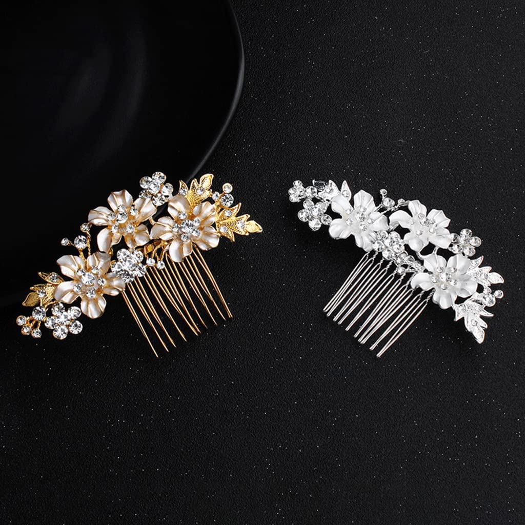 Hair jewelry,Hair Comb Wedding Bridal Hair Accessories Wedding Hair Side Comb Handmade Flowers Hair Clip Comb Bridal Hair Clips Headpieces Hair Side Combs(Silver)