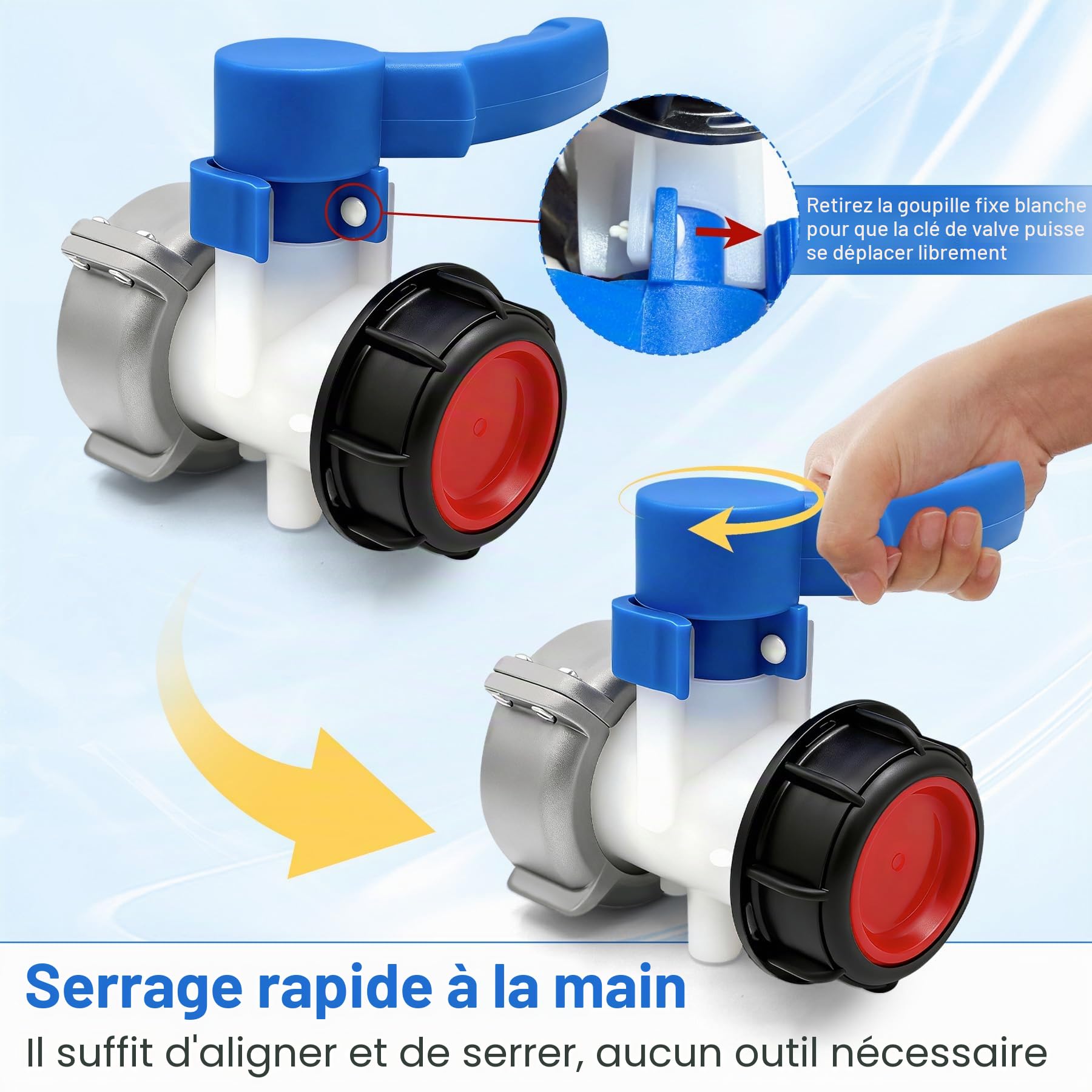VEEKAY DN50 (75mm) Adaptateur Robinet Cuve 1000L,Adaptateur IBC,Vidange Papillon Plastique,pour Reservoir d'eau de Pluie,Conteneur,Réservoir IBC