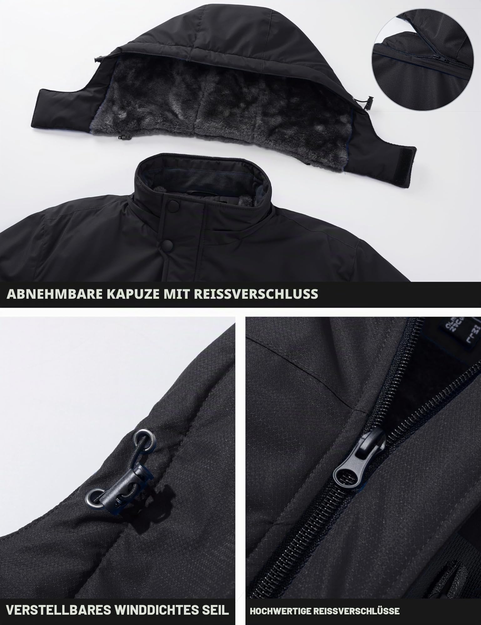TACVASEN Winterjacke Herren Wasserdicht Warme Skijacke Fleece Gefütterte Softshelljacke Atmungsaktiv mit Abnehmbarer Kapuze