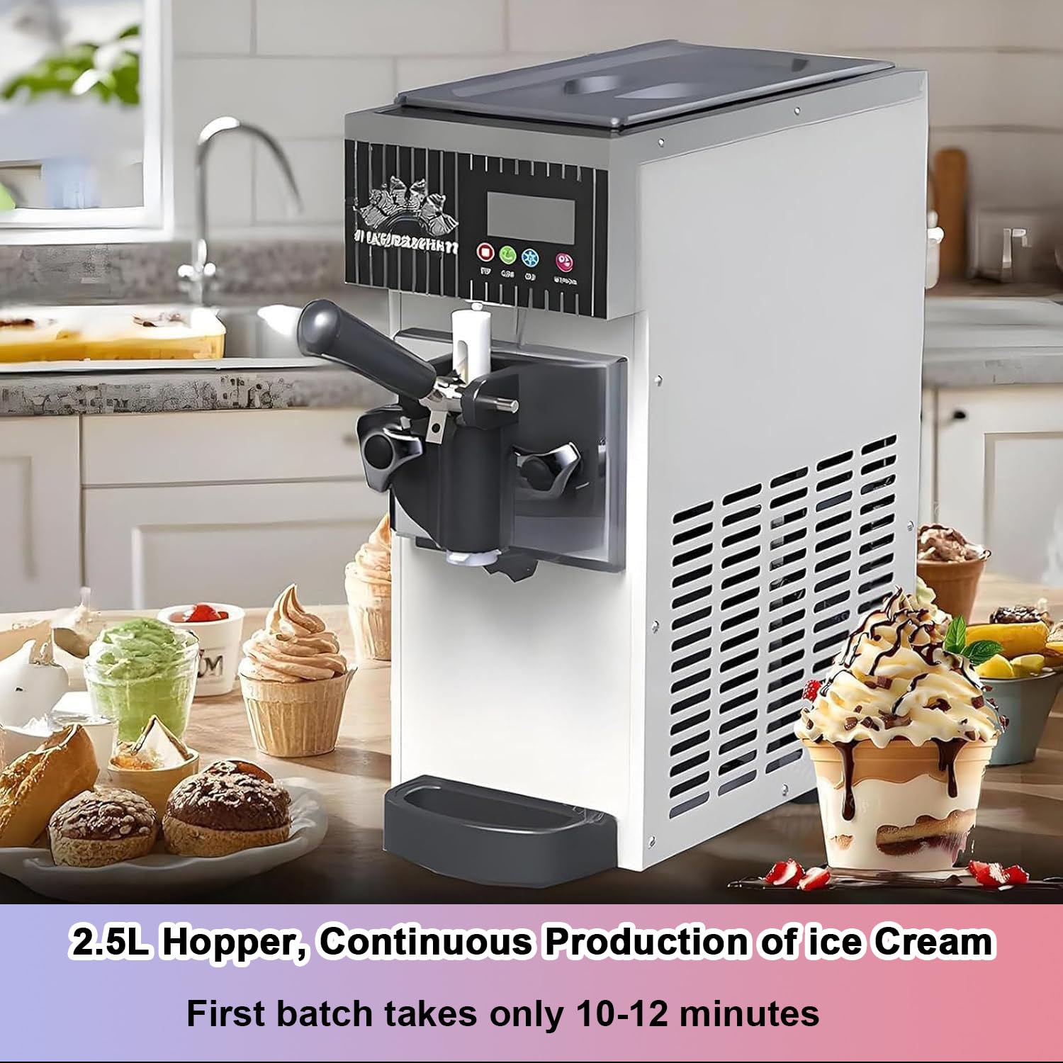 Máquina comercial de helado suave, 4-5 kg/h, máquina de helado de un solo sabor con limpieza automática y preenfriamiento, para restaurantes, tiendas de postres y catering