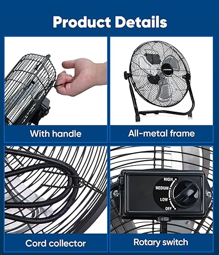 Miniatura 8 de KEN BROWN - Ventilador de piso de alta velocidad de 14 pulgadas, 3 velocidades, 360 °, ajustable, inclinable, potente flujo de aire para el hogar