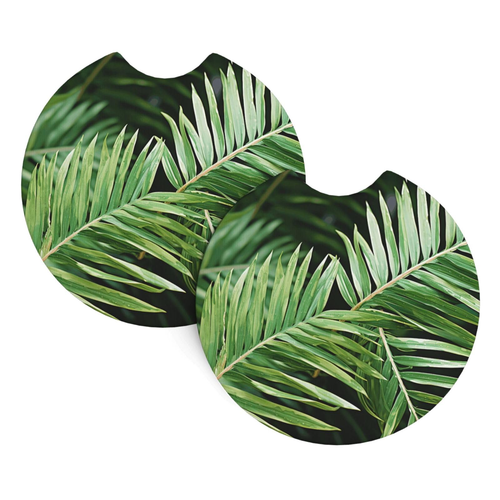 2 Pack Car Coaster for Cup Holders Palm Tree Leaves Car Cup Coaster 2.7" Neoprene Non-Slip Automotive Cup Mat Universal Auto Car Interior Accessories for Women Men Cup Pad