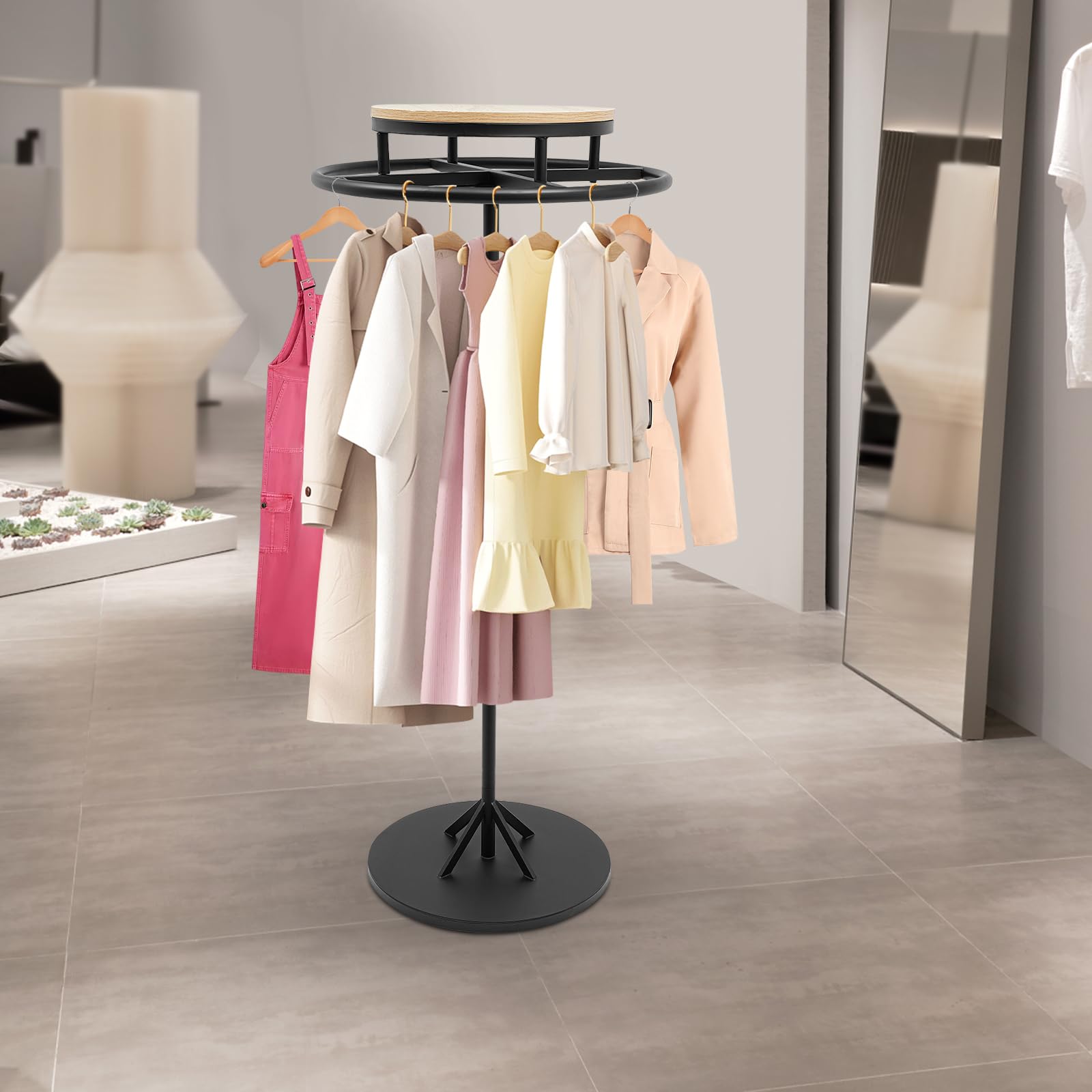 Appendiabiti rotondo girevole a 360°, 60 x 140 cm, in metallo girevole per boutique, negozi di abbigliamento, supporto rotondo con rotazione per la decorazione del negozio