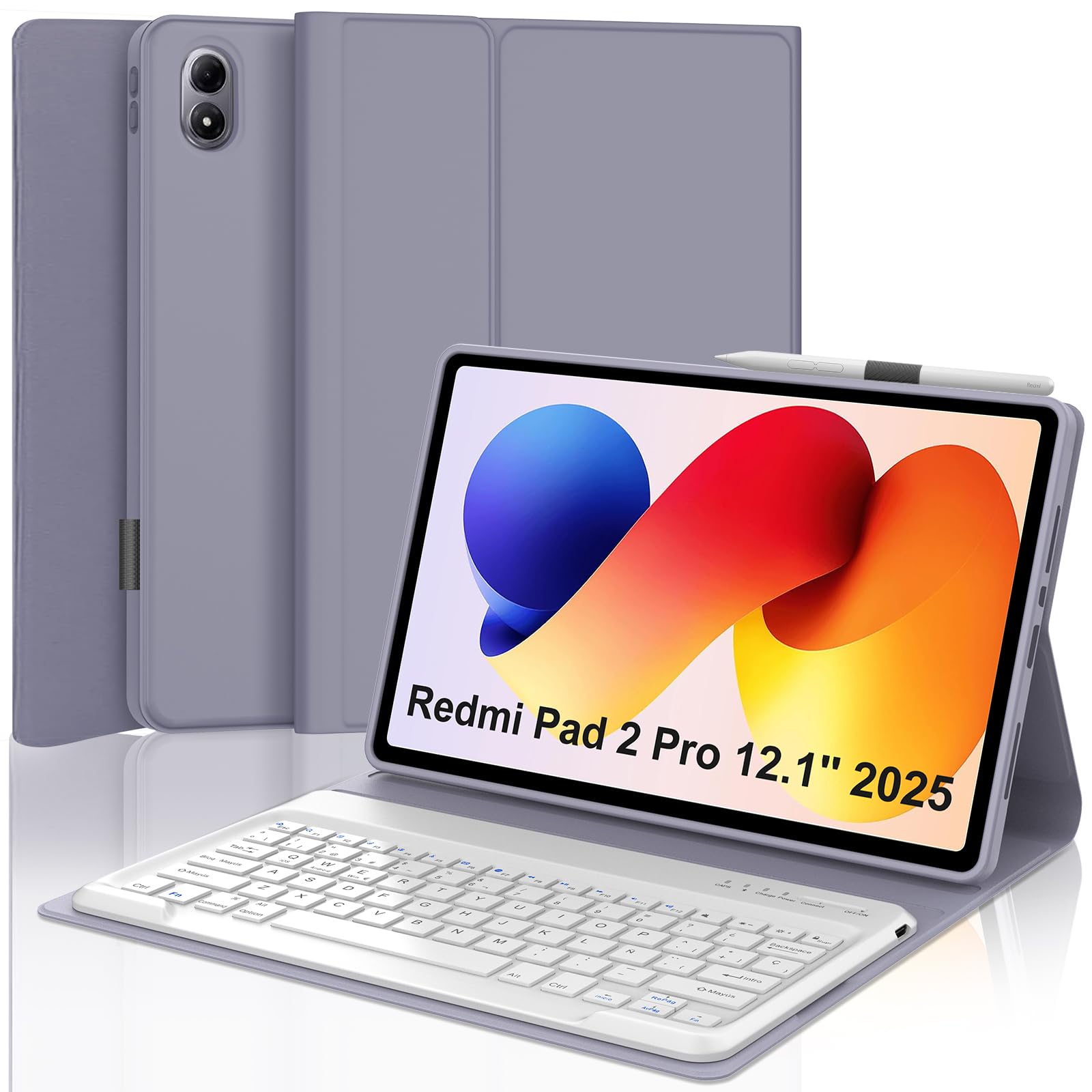 Funda Teclado para Redmi Pad 2 Pro 12.1 Pulgadas 2025- Teclado Magnético Extraíble Inalámbrico Bluetooth, Español Ñ, Funda para Redmi Pad 2 Pro 12.1'', Morado