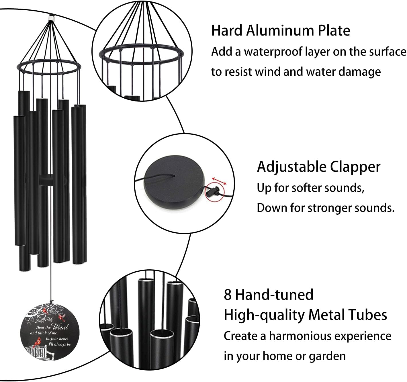 Personalized Wind Chimes, Memorial Gifts, Cardinal Wind Chime for Loss of Loved Dad/Mom, in Memory of Husband/Wife, 36inch Deep Tone Wind Chimes for Condolences (Produced in USA)