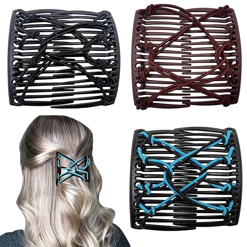 Miniatura 9 de 3 piezas de peine elástico mágico para el cabello, doble peine elástico, horquillas para mujeres, horquillas con cuentas, niñas, peinado vintage,