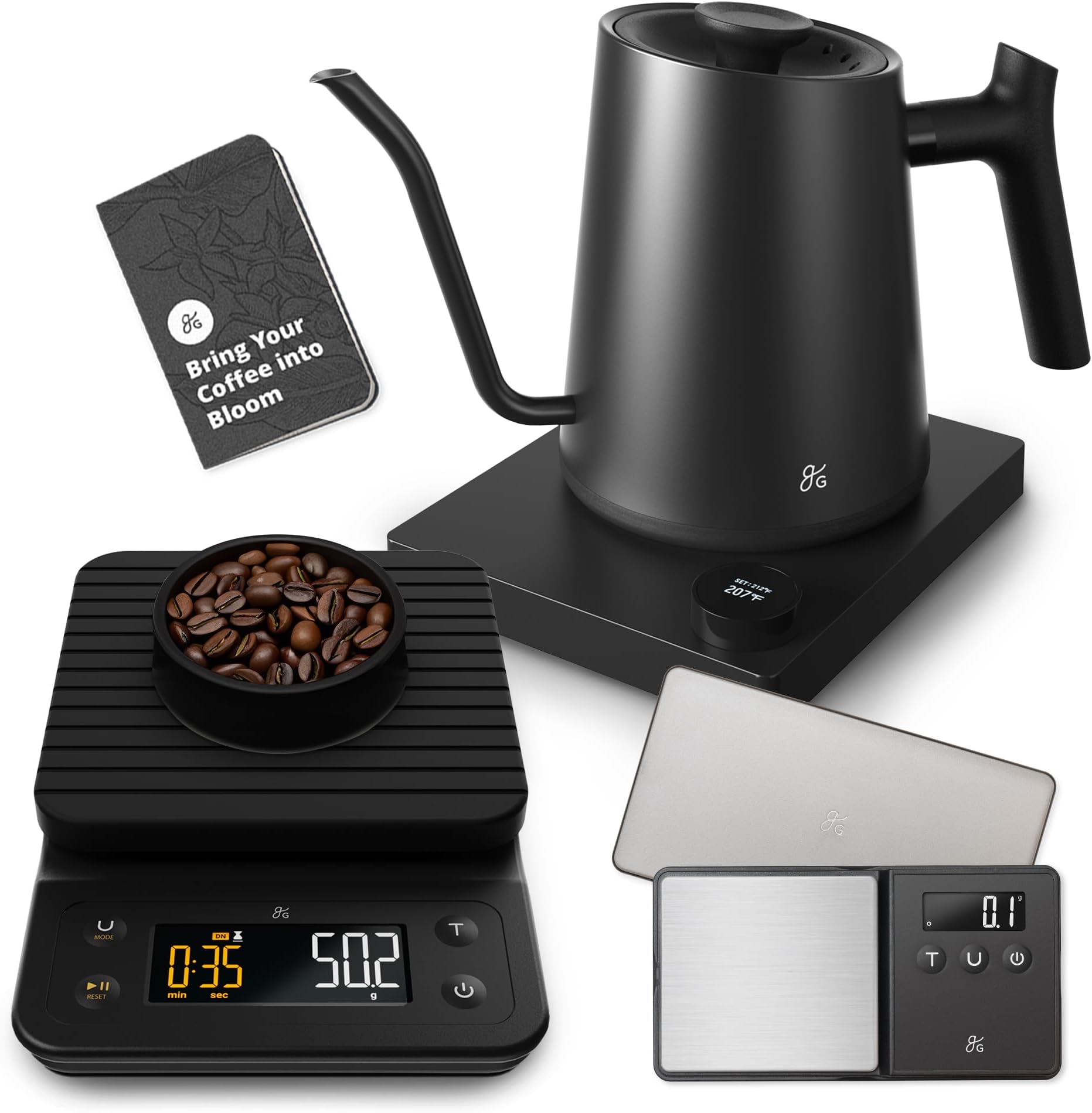 Electric Gooseneck Kettle, Coffee Scale, and Espresso Scale (Black)