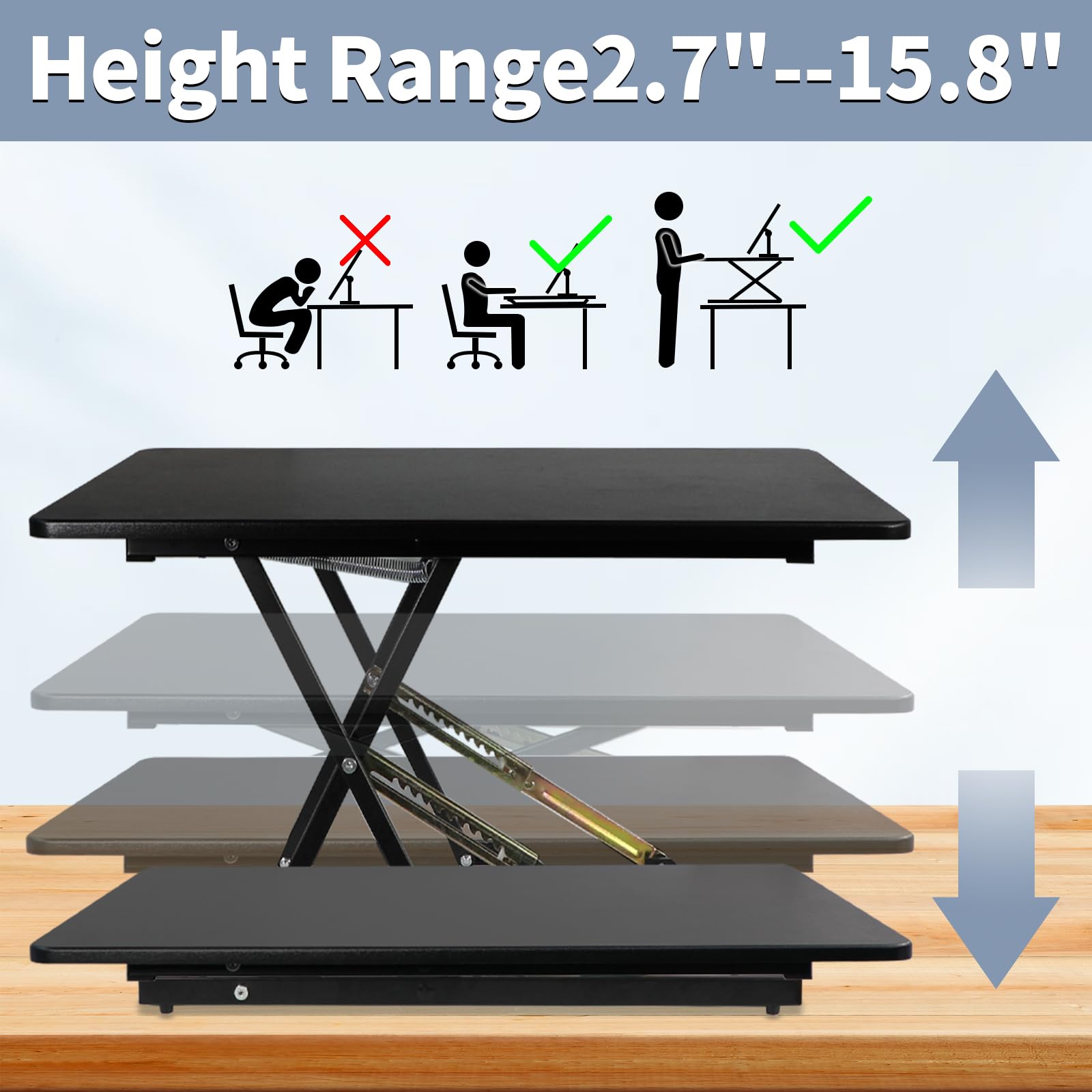 32in Desk Riser for Standing or Sitting Large Standing Desk Converter Height Adjustable Sit Stand Desk Converter Fully — view 7