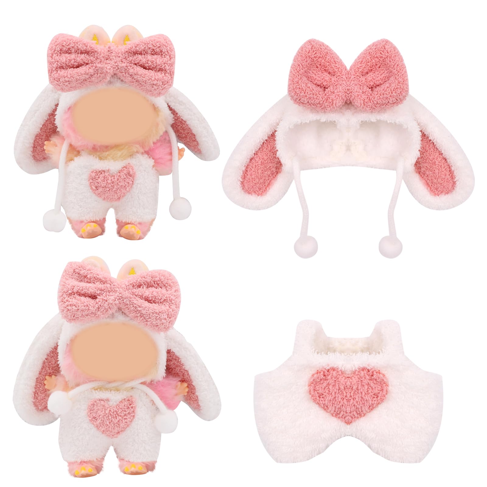 Carreuty Set 3 Vestiti Per Peluche 17 Cm - Tuta Alla Fragola Rosa Con Cappuccio - Abbigliamento Per Orsacchiotti E Bambole