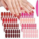 SILPECWEE 8 Sheets Red Nail Polish Stickers Full Nail Wraps Solid Color Nail Polish Strips Self Adhesive Gel Nail Stickers for Women Fingernail Manicure Sticker Nails with 1pc Nail File