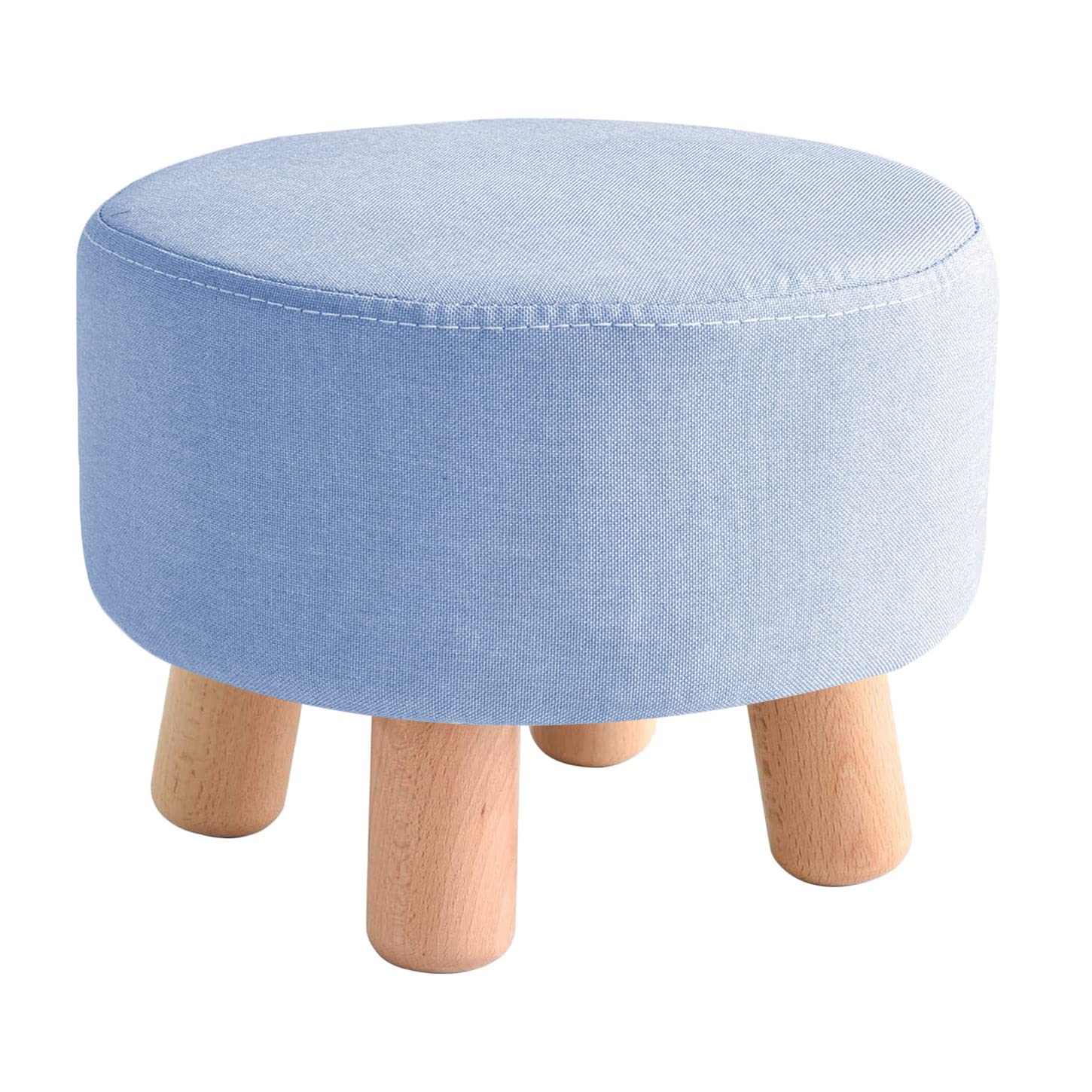 Fußhocker, rund, Ottoman, aus massivem Holz, 4 Beine, kleiner Stuhl, Hocker, Wechselschuhe, Fußstütze, Tritthocker, Schwammgepolstert, kleine Hocker (28 x 20 cm, blau)