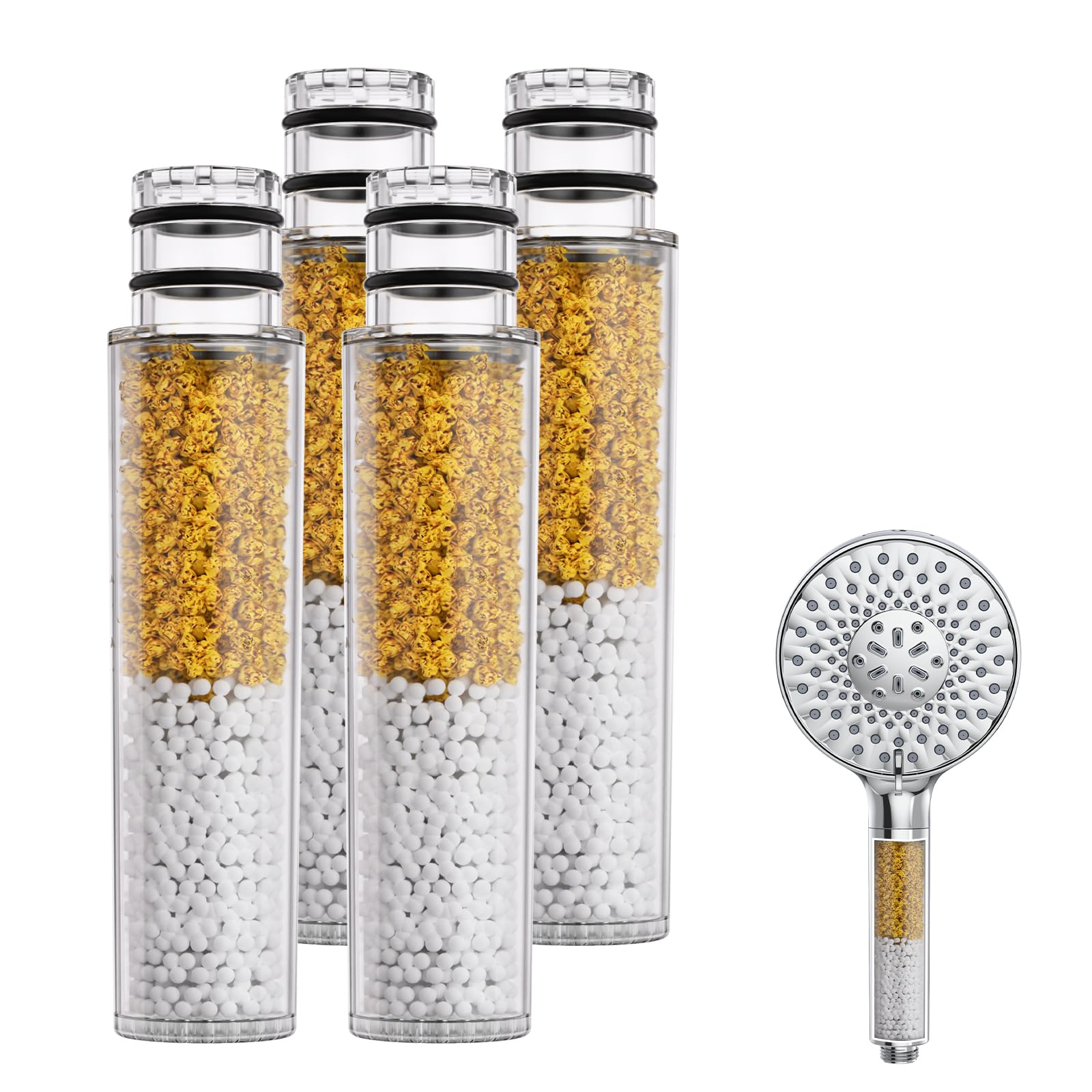 SR SUN RISE Filtro de ducha para cabezal de ducha de mano, certificado NSF, paquete de 4 filtros de repuesto para agua dura, elimina cloro y sustancias nocivas, solo se adapta al cabezal de ducha SR