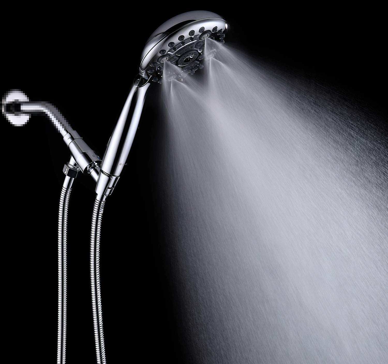 G-Promise Cabezal de ducha de mano de alta presión, 6 ajustes de pulverización, cabezal de ducha de mano desmontable de 4.9 pulgadas con manguera flexible extralarga y soporte ajustable de metal, | Alta presión, 6 modos de pulverización, fácil instalación