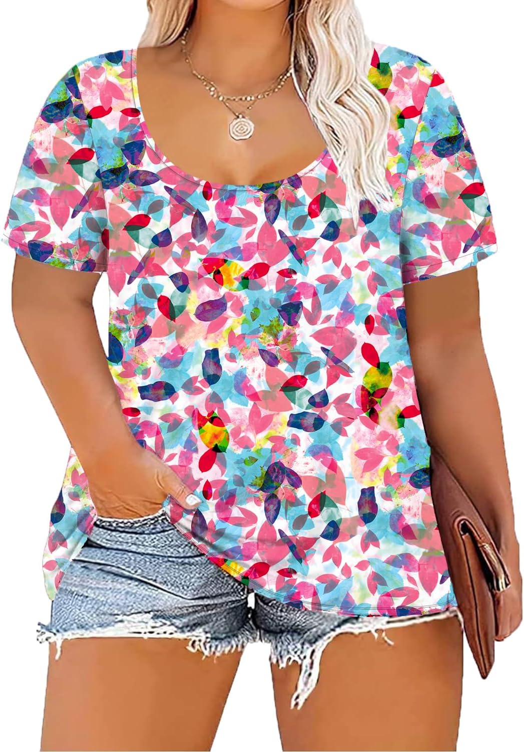 Women's Plus Size Scoop Neck Short Sleeve T Shirts Blouses Tops Casual Summer Blouse