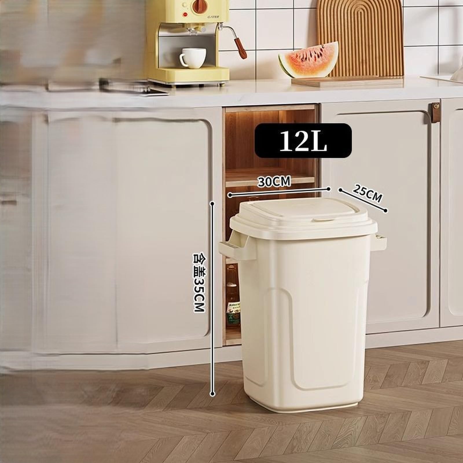 Genérico Nuevo cubo de basura de gran capacidad con tapa abatible, contenedor de plástico alto de 12 a 25 litros para cocina y uso comercial.