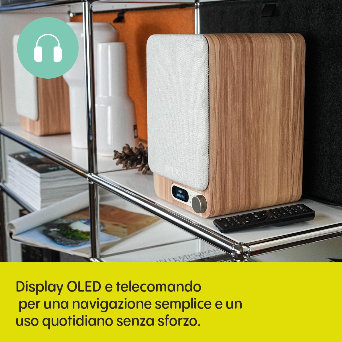 Pure Classic Active TV HiFi Radio Soundsystem con vero stereo, HDMI ARC, Bluetooth 5.3, DAB+ e radio FM, scheda audio USB-C, display OLED, telecomando, bianco cotone/rovere