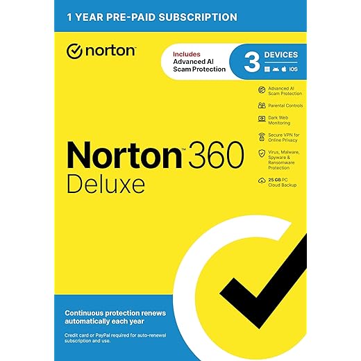 Norton 360 Deluxe, 2024 Ready, Antivirus software for 3 Devices with Auto Renewal - Includes VPN, PC Cloud Backup & Dark Web Monitoring [Download]