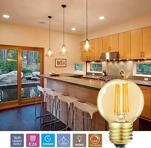 Miniatura 3 de Leools Bombillas LED regulables G16.5, bombillas LED E26 Edison, 6 W igual a 60 W, 600 lm, blanco cálido ámbar 2700 K, bombilla de globo para