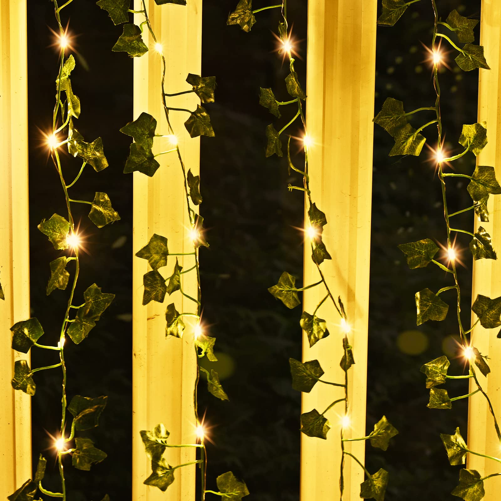 Asplecor 84Ft 12 Pack Artificial Ivy Garland Fake Plants, Ivy Leaves with 240 LED USB Powered String Lights, Hanging Ivy Lights for Aesthetic Bedroom Garden Party Wall Room Décor (Ivy)
