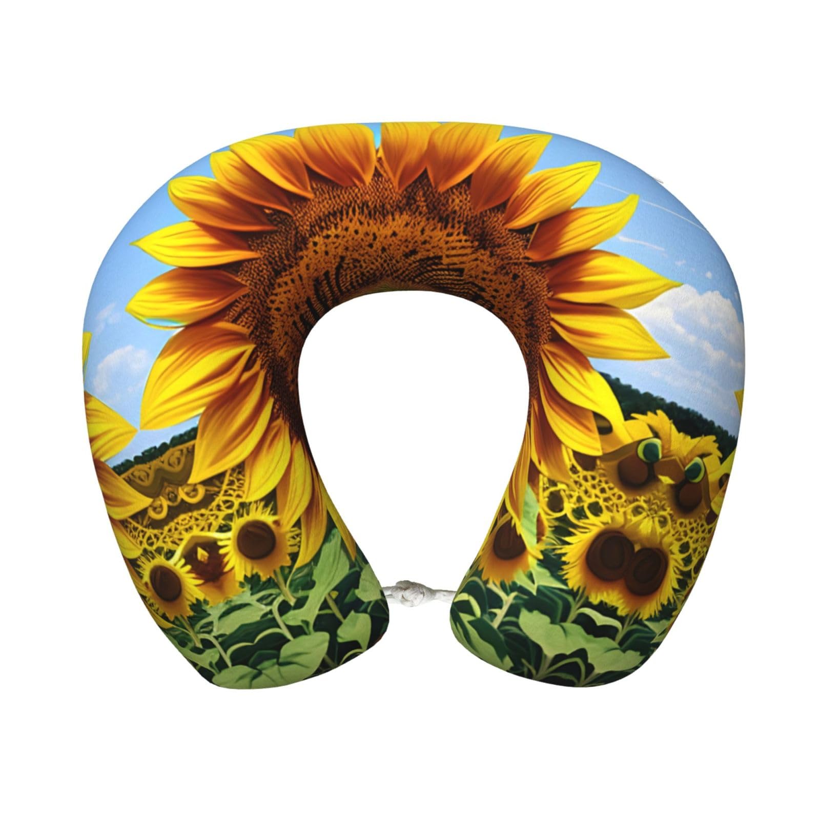 peiyeety Sunflower Pattern Print Custom U-Shaped Pillow,Memory Foam Cervical Neck Travel Pillow,for Home,Camping,Travelling