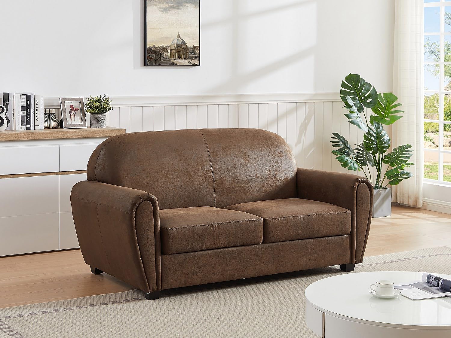 Vente-unique - Canapé 3 Places en Microfibre Aspect Cuir Vieilli Club Victory III