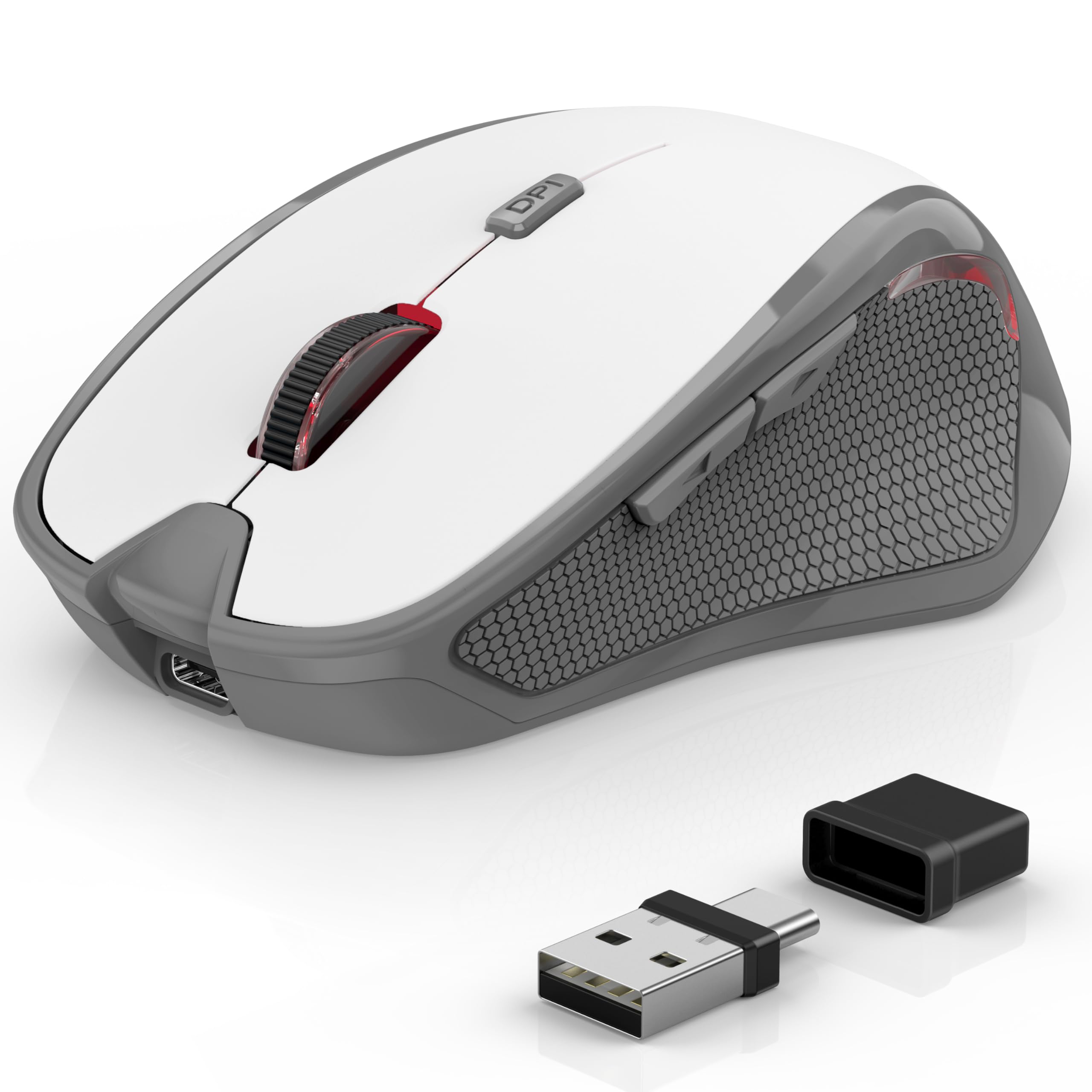 Azmall Ergonomische Maus Kabellos für Laptop/PC/MacBook/iPad, 2.4GHz & Bluetooth Büro Stumme Funkmaus, 1600 DPI Optical Tracking Für Links und Rechtshänder (Weiß, Silent Kabellose Maus)