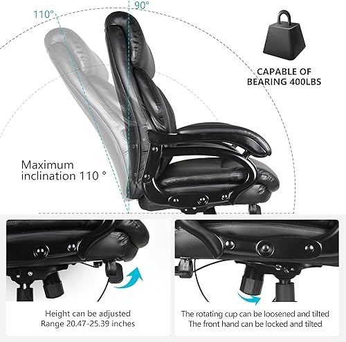 Miniatura 4 de Sillas de gestión y sillas ejecutivas de 400 libras silla de escritorio de oficina de piel sintética con reposabrazos y cojín ergonómico suave y
