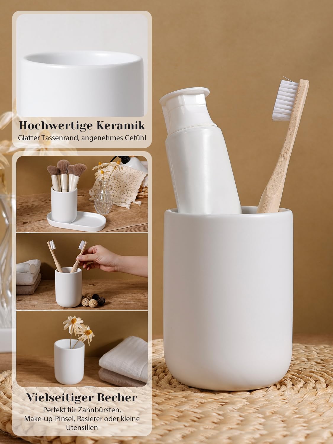 Zestaw łazienkowy biały – 3-częściowy ceramiczny zestaw akcesoriów łazienkowych z wąskim dozownikiem mydła, kubkiem na szczoteczkę do zębów i półką, praktyczny zestaw łazienkowy do toalety
