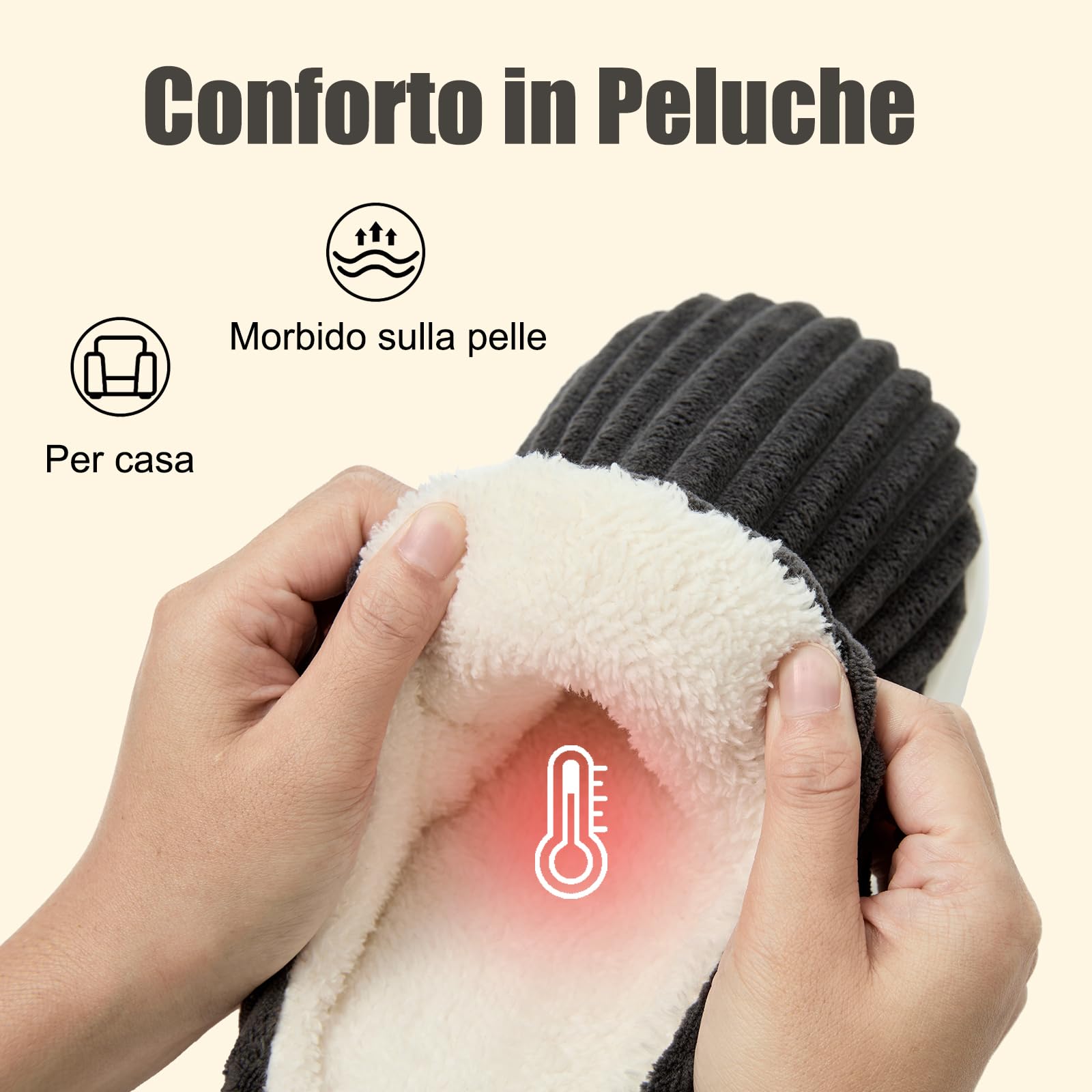 Donpapa Pantofole Donna Uomo Ciabatte Invernali Peluche Casa Comode Schiuma Scarpe Memoria Morbida Antiscivolo Inverno Cotone Slippers