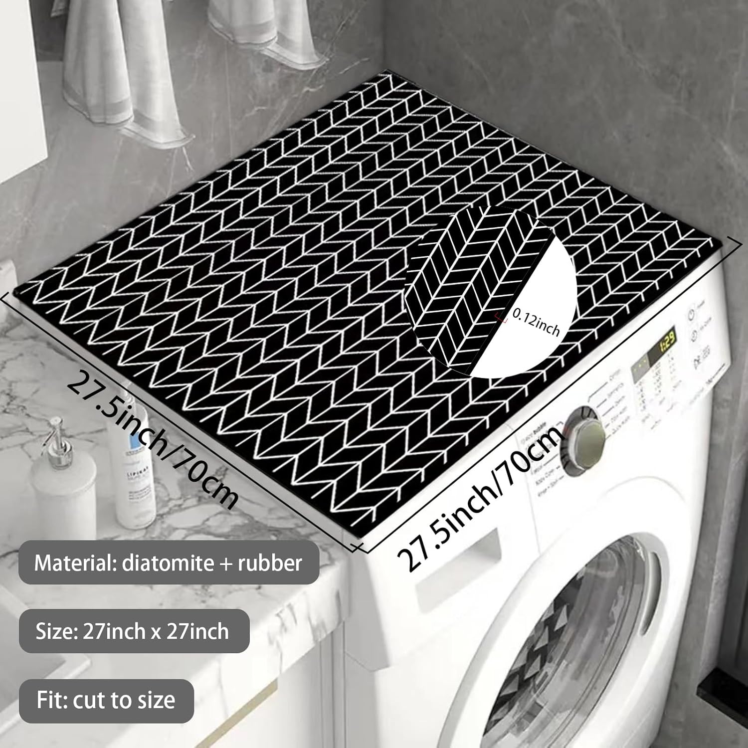 2 PCS Washer and Dryer Covers for the Top,27'' x 27''laundry guards for washer and dryer,Dust-Proof Washer Dryer Top Protector,Silicone Countertop Protector Mat (Black)