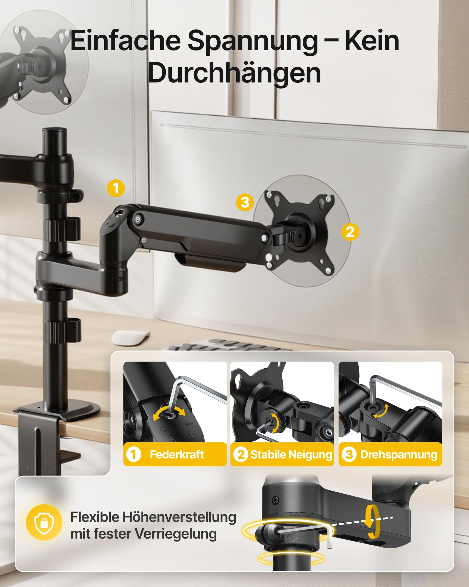 monTEK Doppel Monitor Halterung 17–32 Zoll, bis 9 kg pro Arm | VESA 75x75/100x100 mm,vertikale & parallele Bildschirmhalterung, schwenk- & rotationsfähig Monitor Halterung 2 Monitore