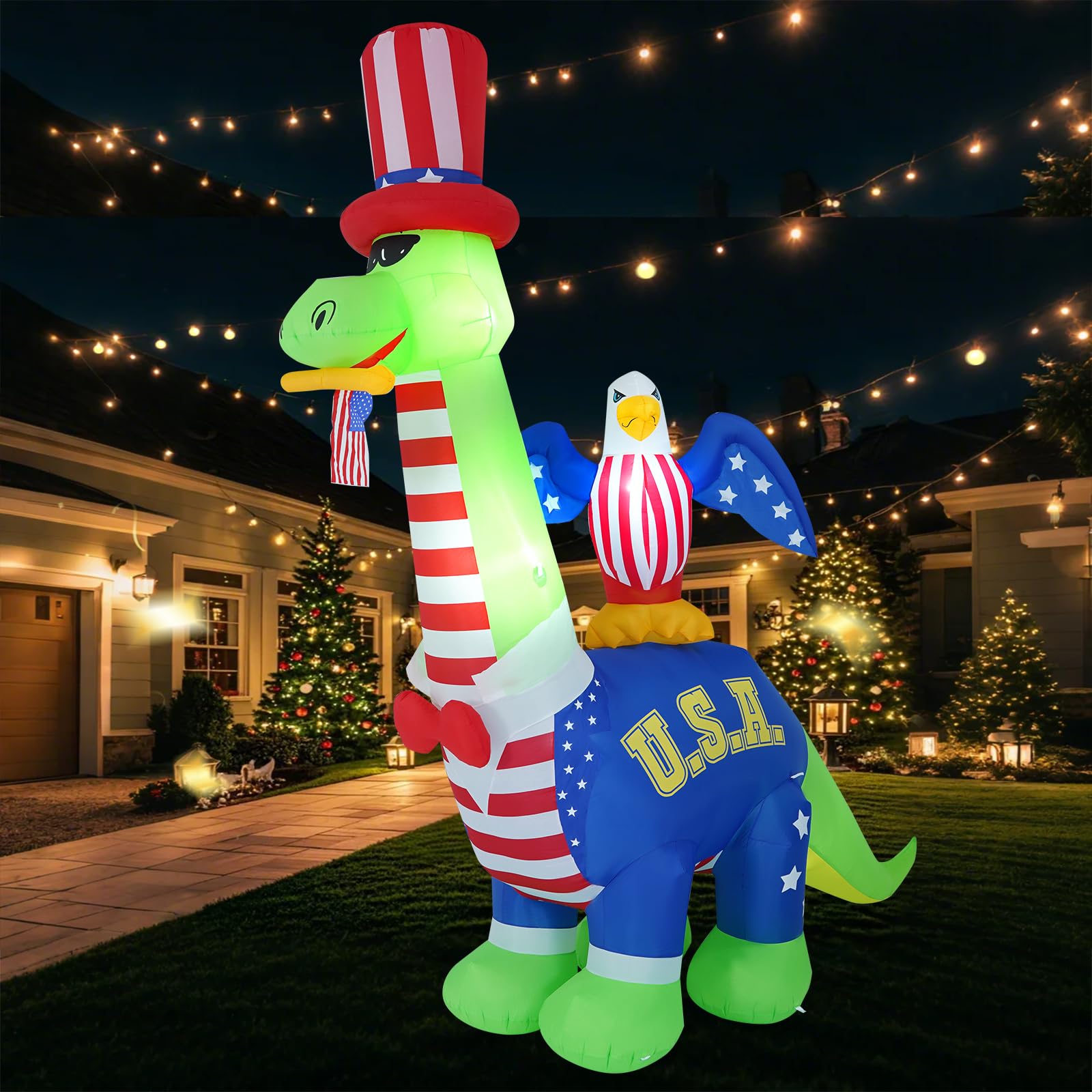 Photo 1 of 13FT Inflatables Independence Day Dinosaur and Eagle, 4th of July Inflatables Suitable for Outdoor, Indoor, Patio, Lawn Garden Inflatable Decoration for Independence Day