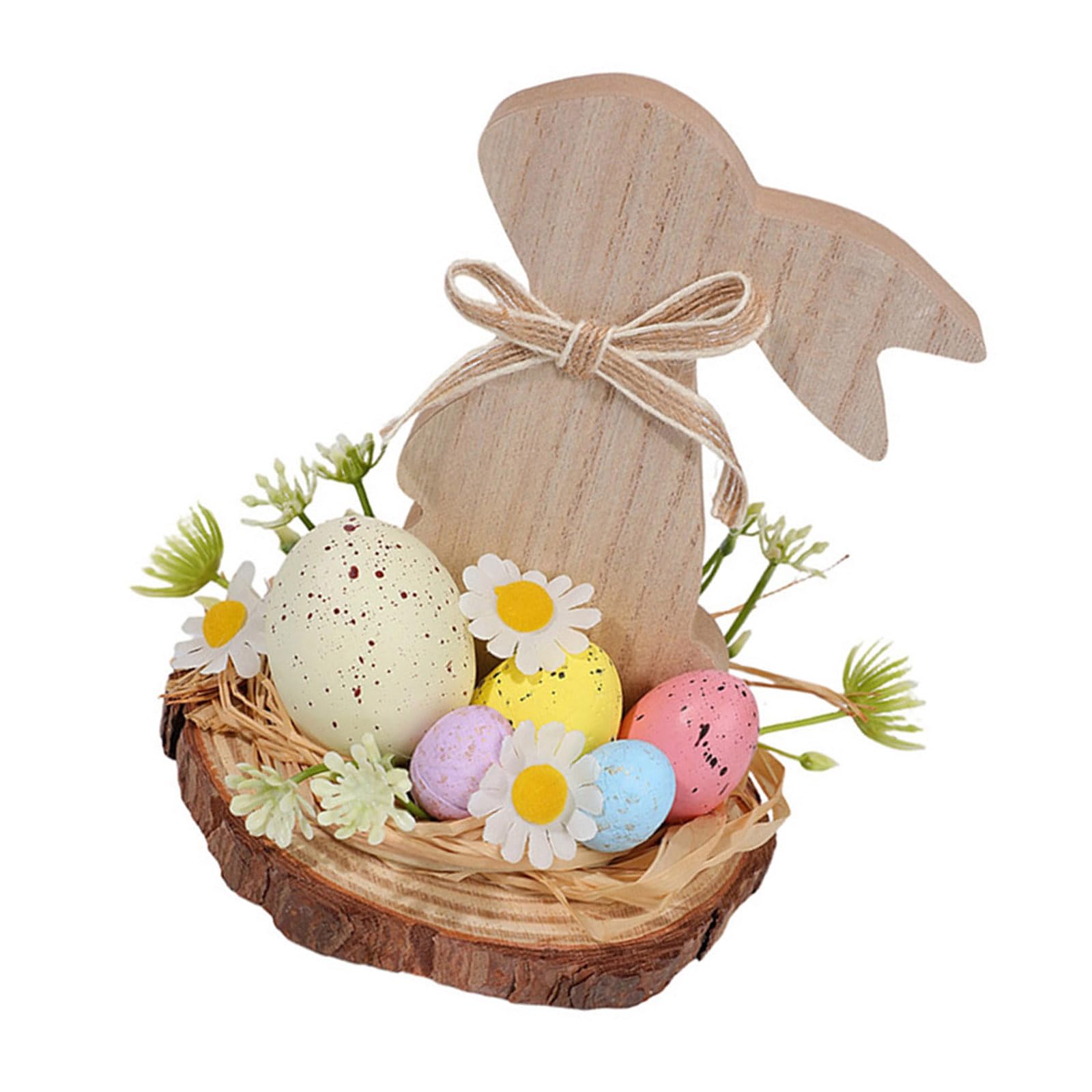 Jazuaiao Hand Carved Wood Hare Easter Decoration Wooden Animal Sculpture Ornament for Desktop Mantels Shelf Festival Celebration Hand Carved Wooden Easter Hare