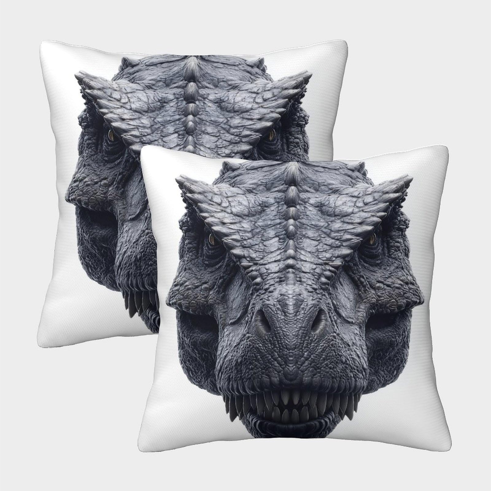 HWEICOIN 3D Printed Dinosaur Head Square Pillowcases Dinosaurs Square Throw Pillow Decorative Super Soft Pack of 2 for Patio,Couch, Tent, Balcony And Sofa 50x50cm