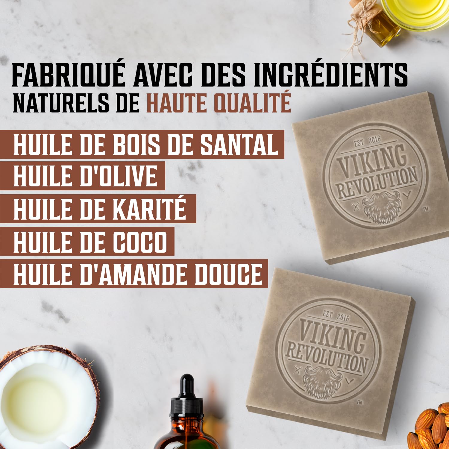 Viking Revolution - Savon Solide Corps Bois de Santal - Savon Homme avec Huiles Essentielles 100% Naturelles - Huile de Coco, Karité, Amande - 2 x 140 g