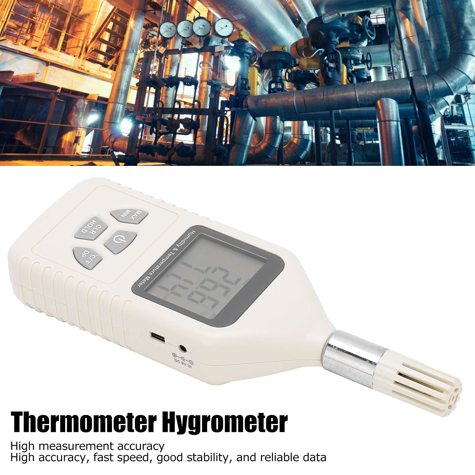 Marhynchus Termómetro Higrómetro Digital GM1360A, Medidor de Humedad y Temperatura Portátil con Pantalla LCD Grande para Almacén de Laboratorio de Fábrica, Sensores Duales -30 °C a 80 °C 0% a