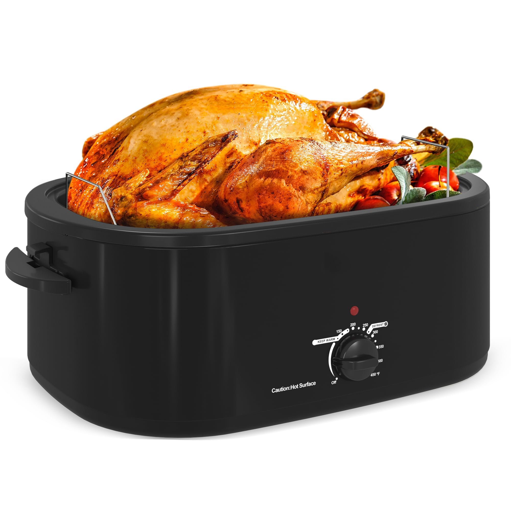 20 Quart Roaster Oven with Self-Basting Lid, Electric Turkey Roaster Oven with Defrost & Warm Function, Adjustable Temperature, Removable Pan & Rack, Stainless Steel, Black